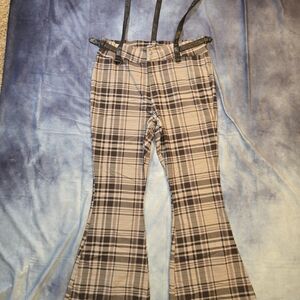 Killstar Gray Plaid Trousers with Black Straps